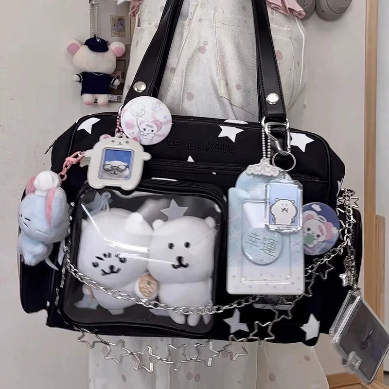 Borsa a pois da donna con finestra trasparente per esposizione bambole, multi-tasche, porta carte fotografiche Kawaii, borsa a tracolla regolabile - immagine 2