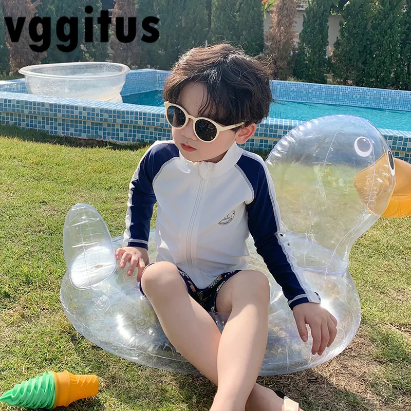 

New Summer Kids Boy Swimwear Long Sleeves Fast Dry Sunscreen Zipper Swimsuit+Board Shorts Beach Vacation Clothing H3700