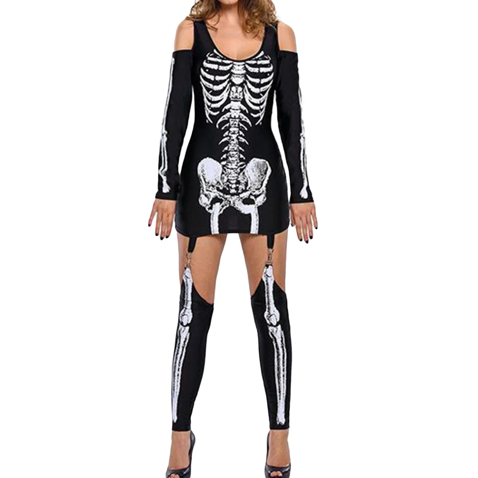 Disfraz Esqueleto Para Mujer Adulto Halloween - Mono Con Capa