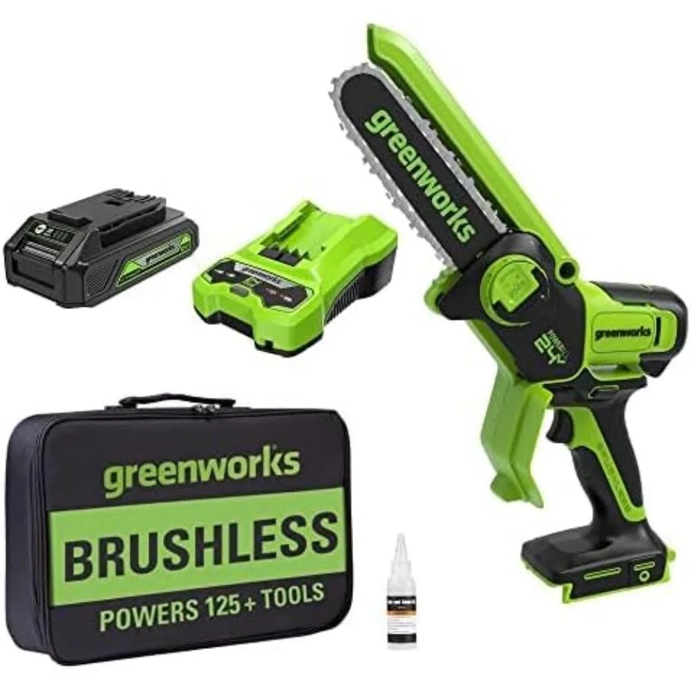 

Mini Chainsaw, Small Cordless Handheld Saw (Great For Tree Branches, Pruning, and Camping), 2.0Ah Battery and Charger