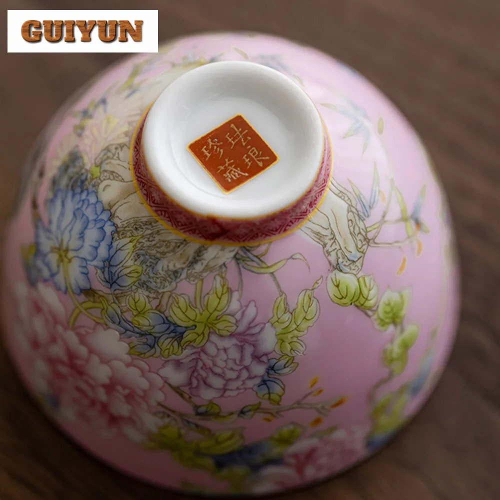 65ml Chinese Enamel Color Tea Cup Ceramic Peony Master Cup High-grade Household Palace Flower Tea Set Portable Small Bowl