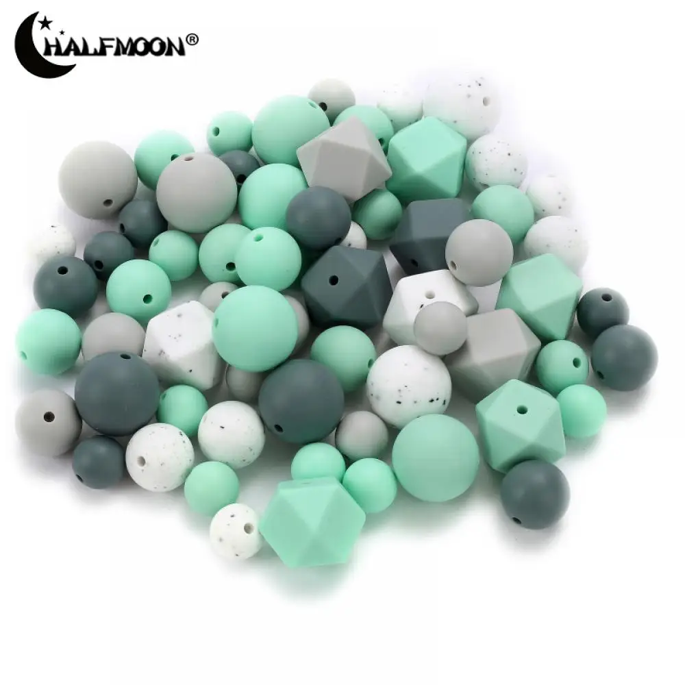 

12/15/17/19mm Baby Silicone Beads Mix Set Food Grade Dummy Holder Paicifer Chain Clip Chew Teething Toys Round Slicone Beads