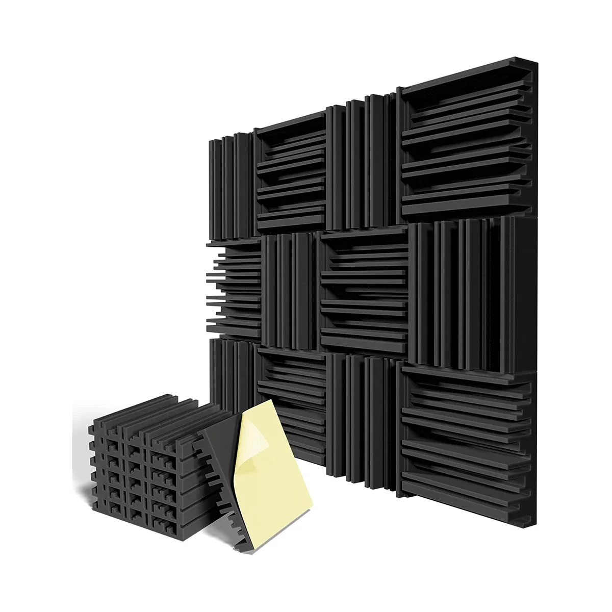 

Самоклеящиеся звукостойкие пенопластовые панели, 12x12x2 дюйма, акустическая пена, высокая упругость, звукоизоляция, черные, 12 шт. в упаковке
