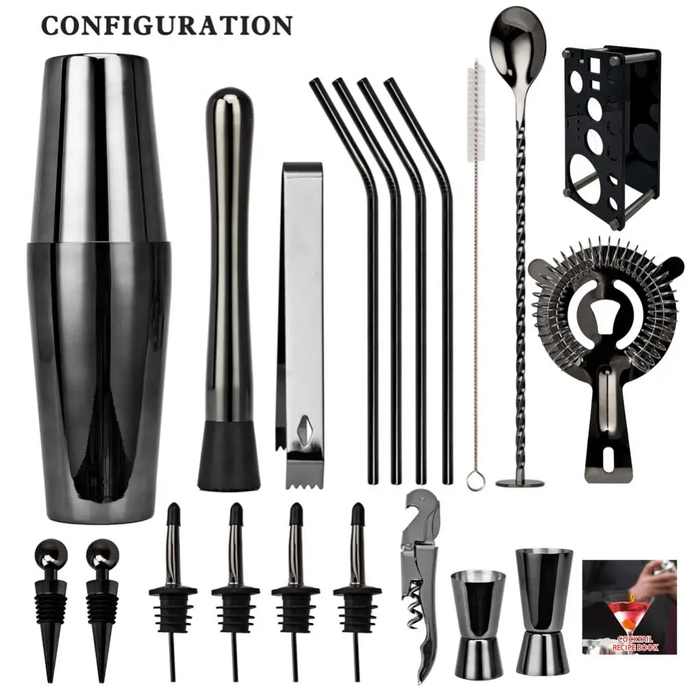 1- Cocktail Shaker Bar Tools Wine Mixer Set Barman Cocktail Shaker Tool Kit Versatore Jigger Muddler Con Supporto