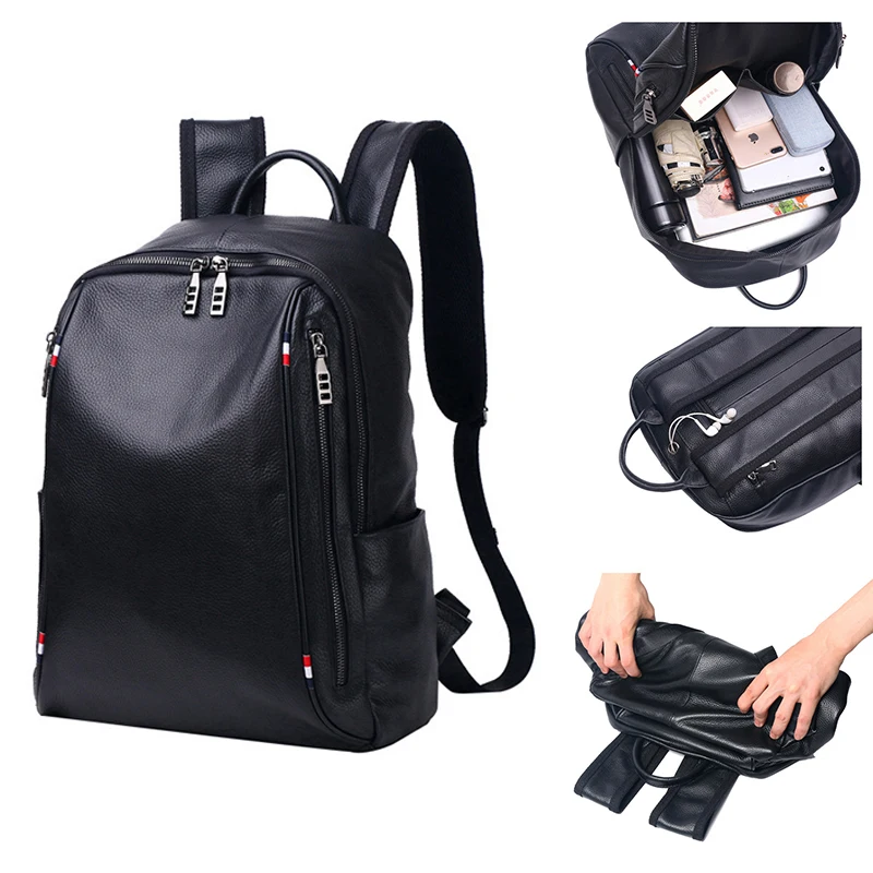

Men's Top Layer Cowhide Genuine Leather Backpack Travel Waterproof Sports Backpack School Bag Casual Pack For Male Female Women