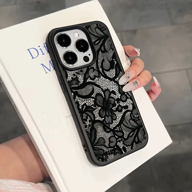 Elegant Lace Textured TPU Phone Case with Lychee Pattern