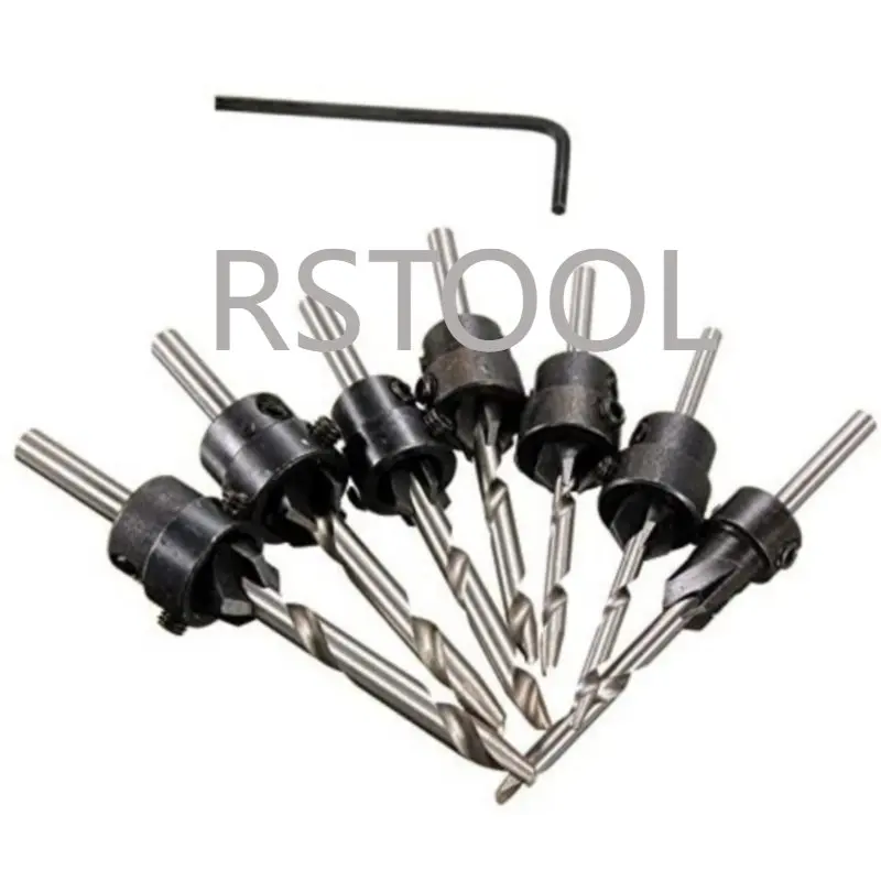

7Pcs Woodworking Countersink Drill Bits Set, Tapered High-Speed Steel Drill Woodworking Chamfer with a Hex Key Perfect for Wood