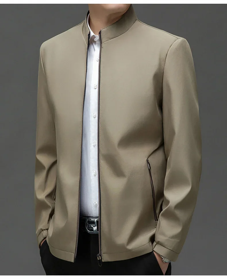 BROWON Brand Mens Daily Jacket Casual Solid Color Stand Collar Work Business Wear-resistant Autumn Jacket for Male Commuting