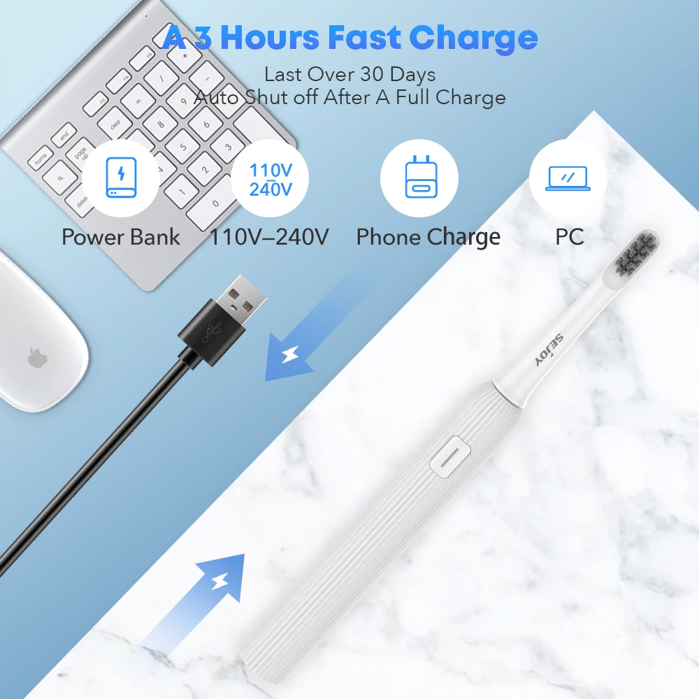 Description Picture 5 of itemSEJOY Sonic Electric Toothbrush Oral Cleaning Personal Care Appliances IPX7 5 Modes Smart Rechargeable Automatic Toothbrush