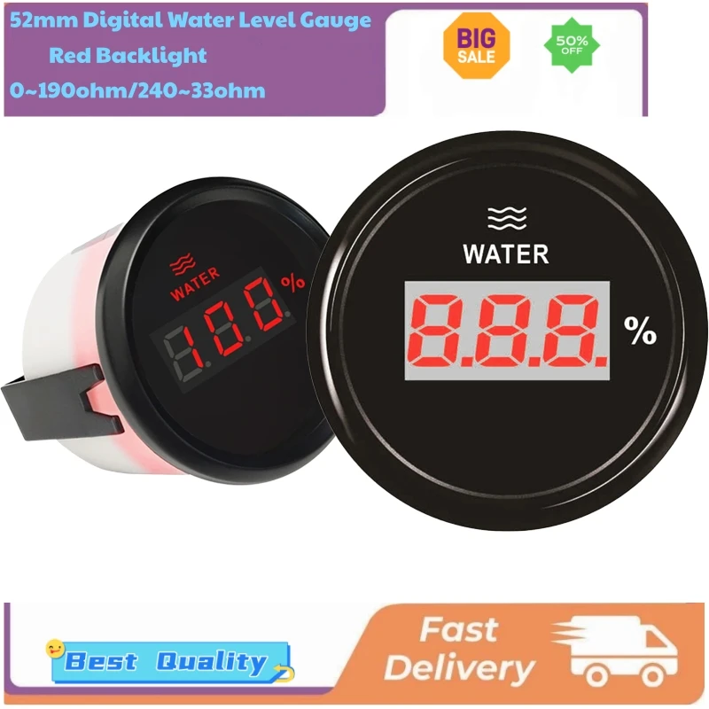 52mm 0-100% 디지털 수위계 0-190ohm / 240-33ohm 수위 측정기 자동차,..