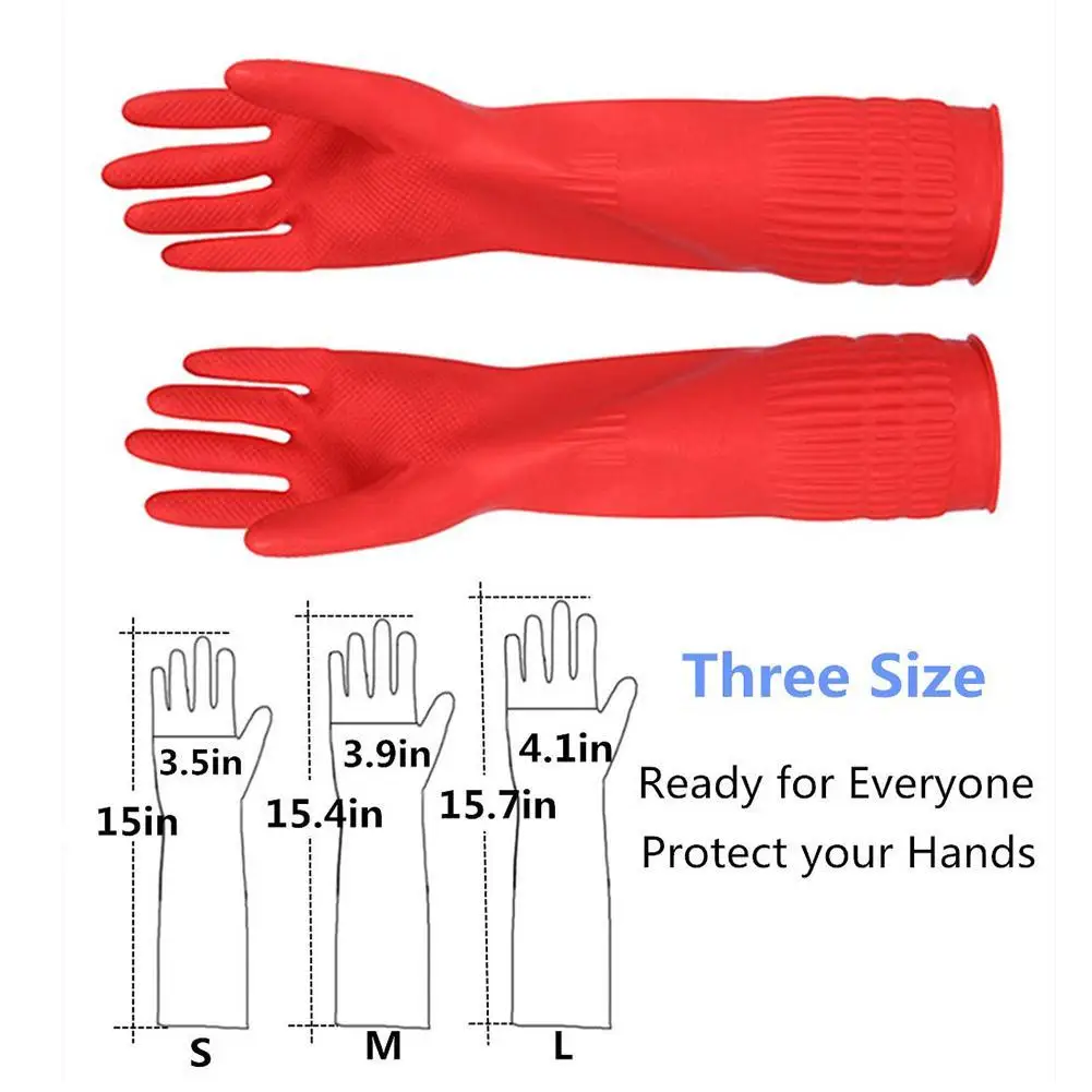 Household Dishwashing Cleaning Gloves Rubber Long Reusable Kitchen Housework Gloves Waterproof Dishes Cars Gardening