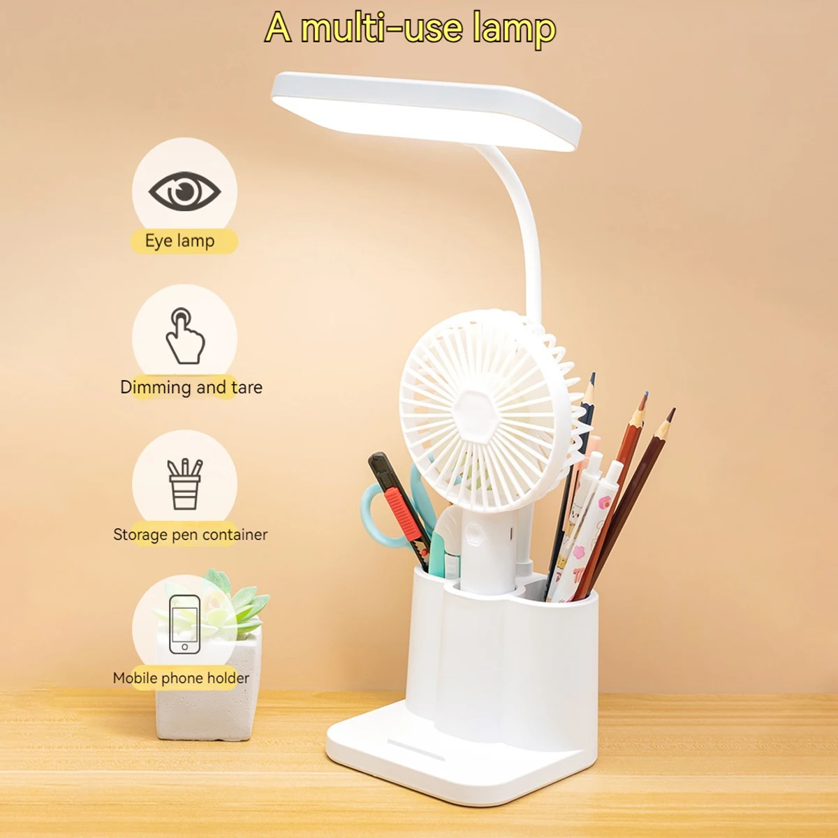 USB Rechargeable Table Lamp Learning Dormitory Bedroom Bedside LED Night Light Eye Protection 3 Levels Dimmable Touch Desk Lamp 4