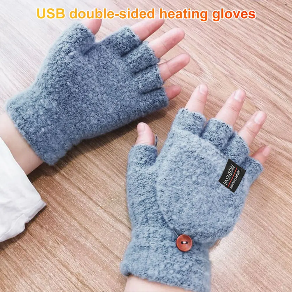 USB Electric Heated Gloves Adjustable Temperature Rechargable Mittens Washable Full Half Finger Warmer Touchscreen Winter Warmer