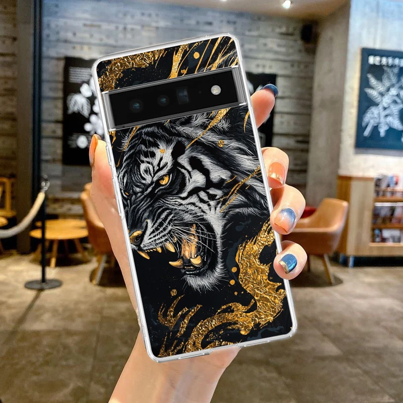 Clear Phone Case with Cool Animal Design - Soft TPU Tiger and Lion Cover