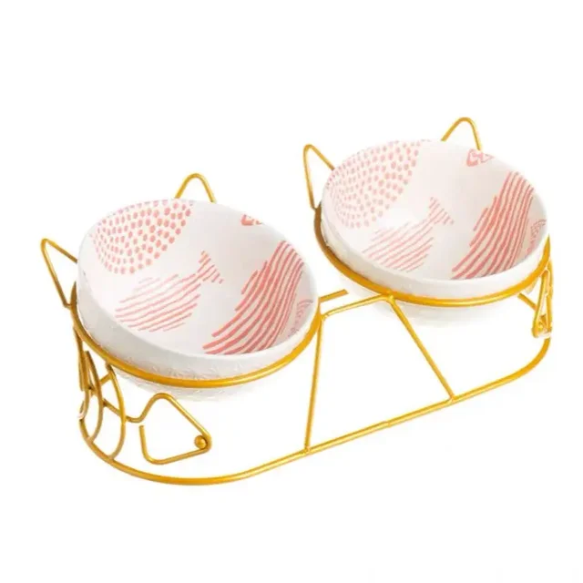 Cat Double Bowl миска складнаCute High-Leg Ceramic  Oblique Mouth Protect Cervical Spine Prevent Overturning Food Water Fxed Pet 5