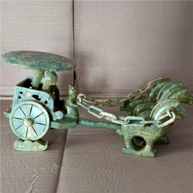 

Supply Antique Distressed Crafts Xiuyan Jade Chariot Horse-Drawn Tram Ornaments Qin Dynasty Carriage Jade Ornaments Wholesale