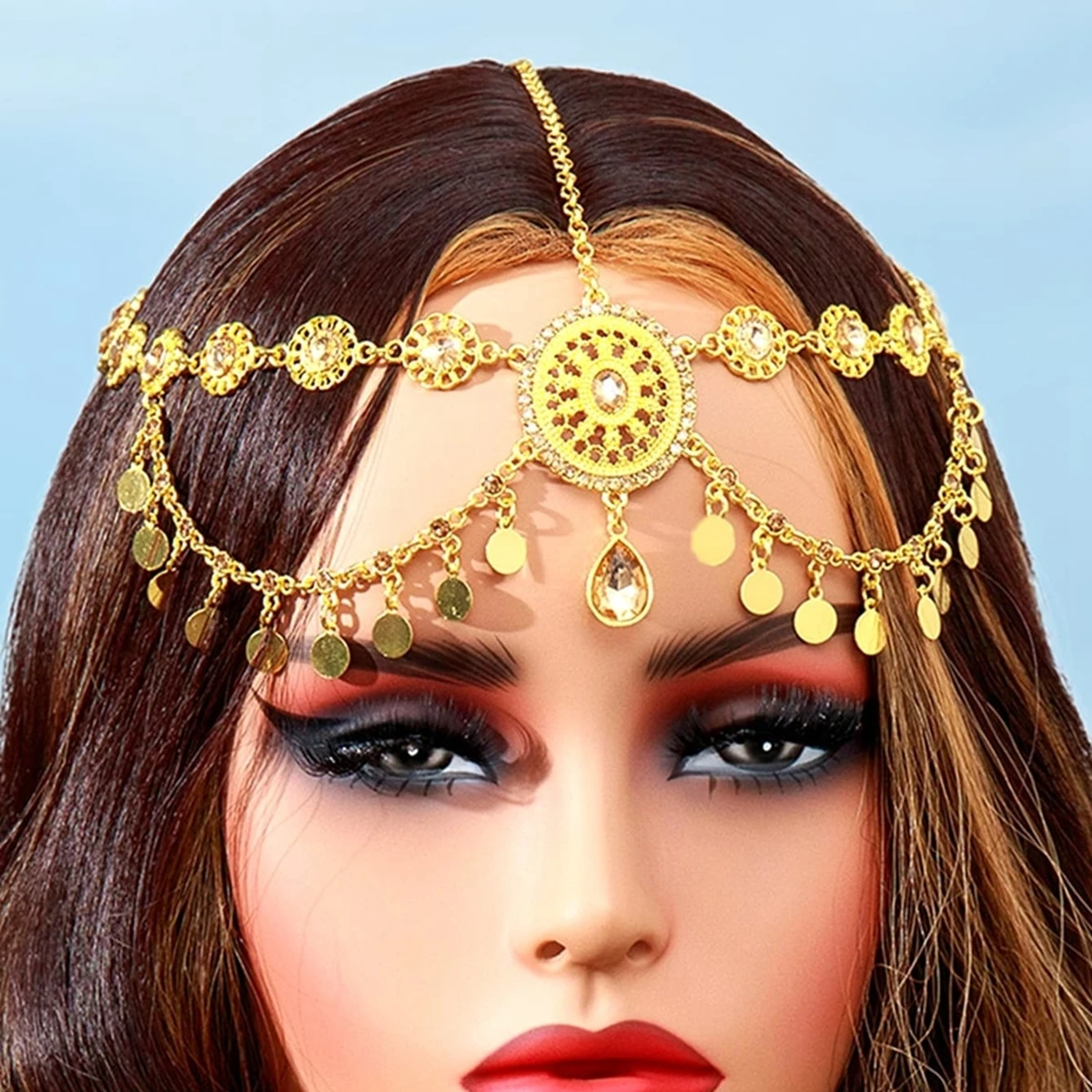 تاج الجبين الملكي بحجر كريستالي وعملات ذهبية