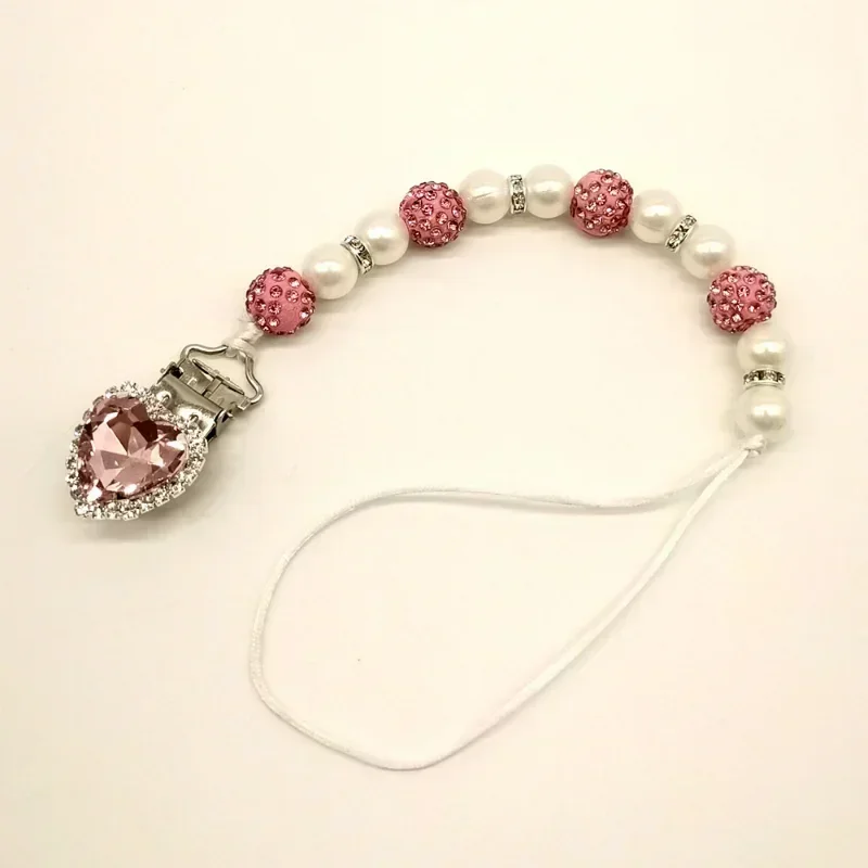 Hot 1 Piece Beautiful Rhinestone Pacifier Clip Chain For Baby Vintage European Pearl Crystal Nipple Clip Holder Nipple
