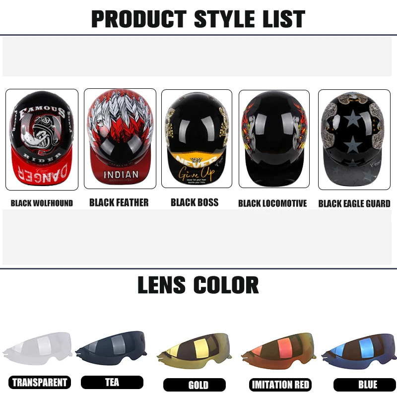 Uchoose Summer Motorcycle Casque DS Baseball Cap Helmet Retro Helmets Vintage Open Face Scooter Cruiser Chopper Gangster