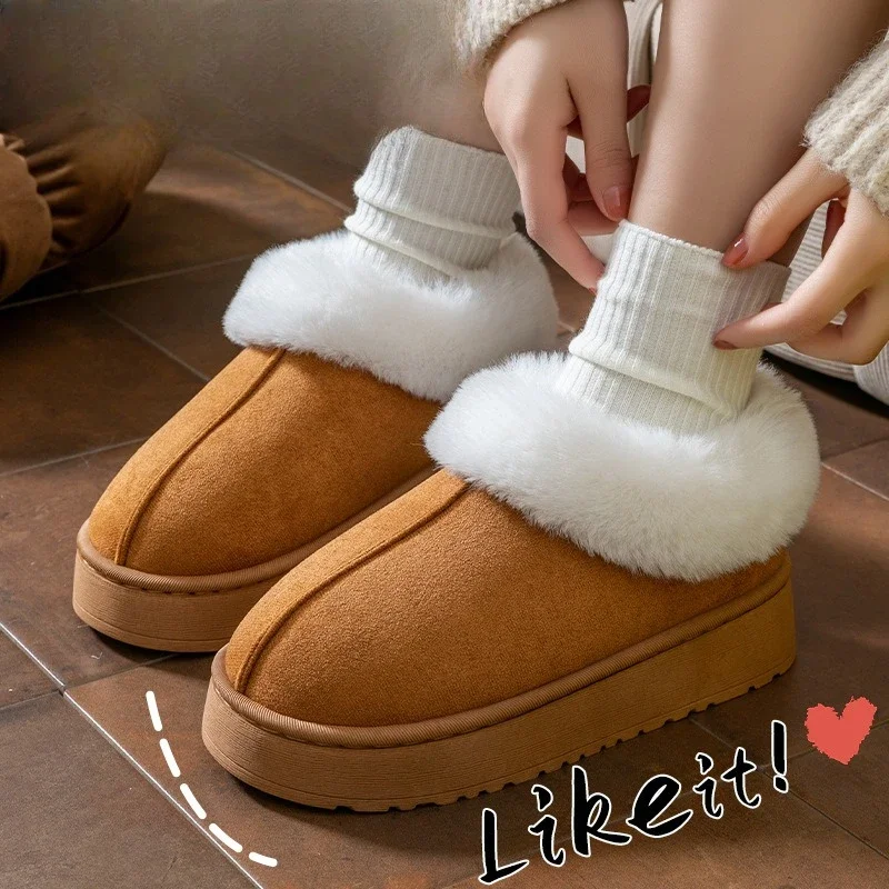Anti-slip Shoe Thick Plush Snow Boots 2025 New Women Faux Suede Platform Fur Winter Boots Woman Slip On Warm Cotton Padded Shoes
