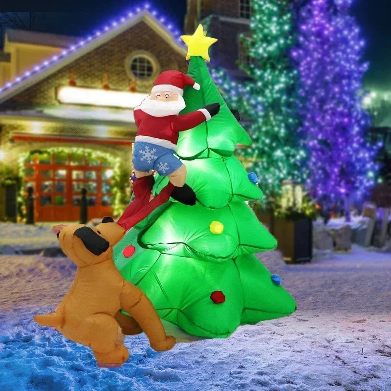 thumbnail image 1 of Perro inflable persigue a Papá Noel, perro trepador de árboles, árbol de Navidad de 1,8 m, modelo de gas luminoso inflable, perro tira de los pantalones, modelo de gas, 1 of 4