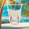 Distinctive Cotton Canvas Hanging Rope Chair With Pillows Beige Garden Furniture 3