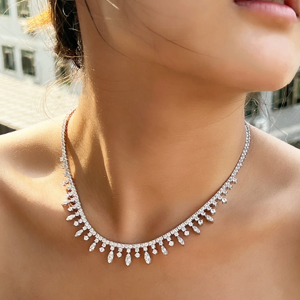 

CWWZircons высококачественный Топ 5A Блестящий Белый фианит мощеный теннис Очарование свадебное CZ ожерелье для женщин шикарное колье ювелирные изделия CP123