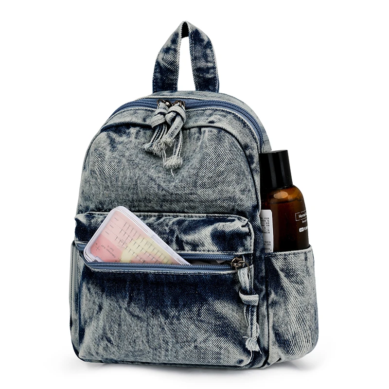Zaini in Denim lavato piccola tela per il tempo libero o borse da viaggio pacchetti da donna moda stile Preppy zaini piccoli borse per libri di stoffa - immagine 5