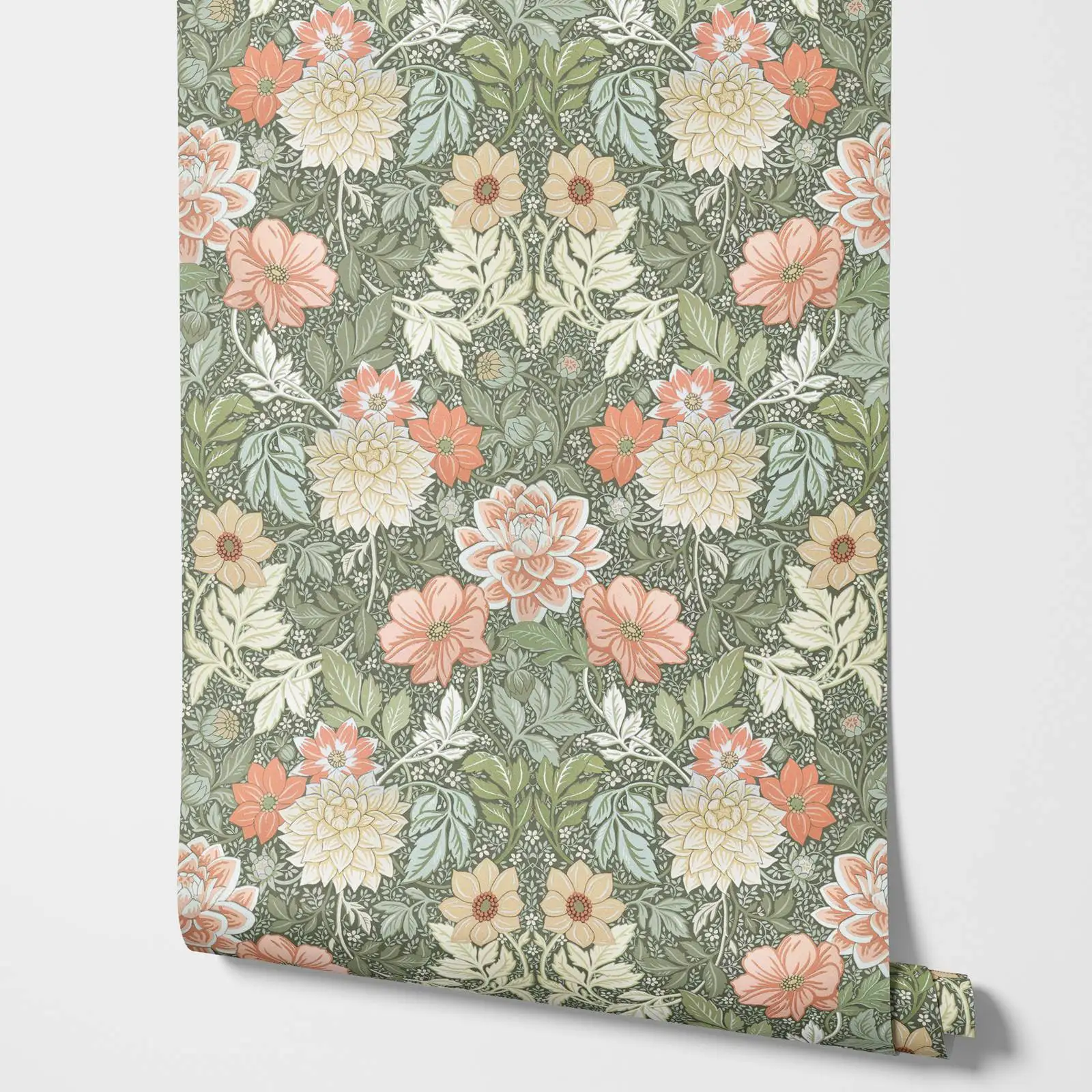 달리아 정원 벽지, 큰 꽃이 있는 꽃무늬 벽지, 가정 장식 벽 예술을 위한 스칸디나비아 컨트리 스타일 벽화