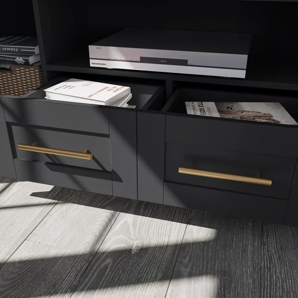 Entertainment Wall Unit, Multifunctional TV Stand with Tempered Glass Door, Up-Flip Door & Shelves, Large Console Storage 5