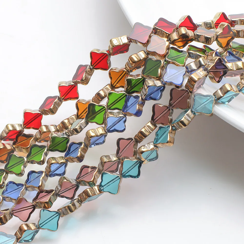 28pcs 10mm vergoldete vier blättrige Klee perlen für DIY Armband Halskette Schmuck Zubehör lose Abstand halter Glasperlen Großhandel