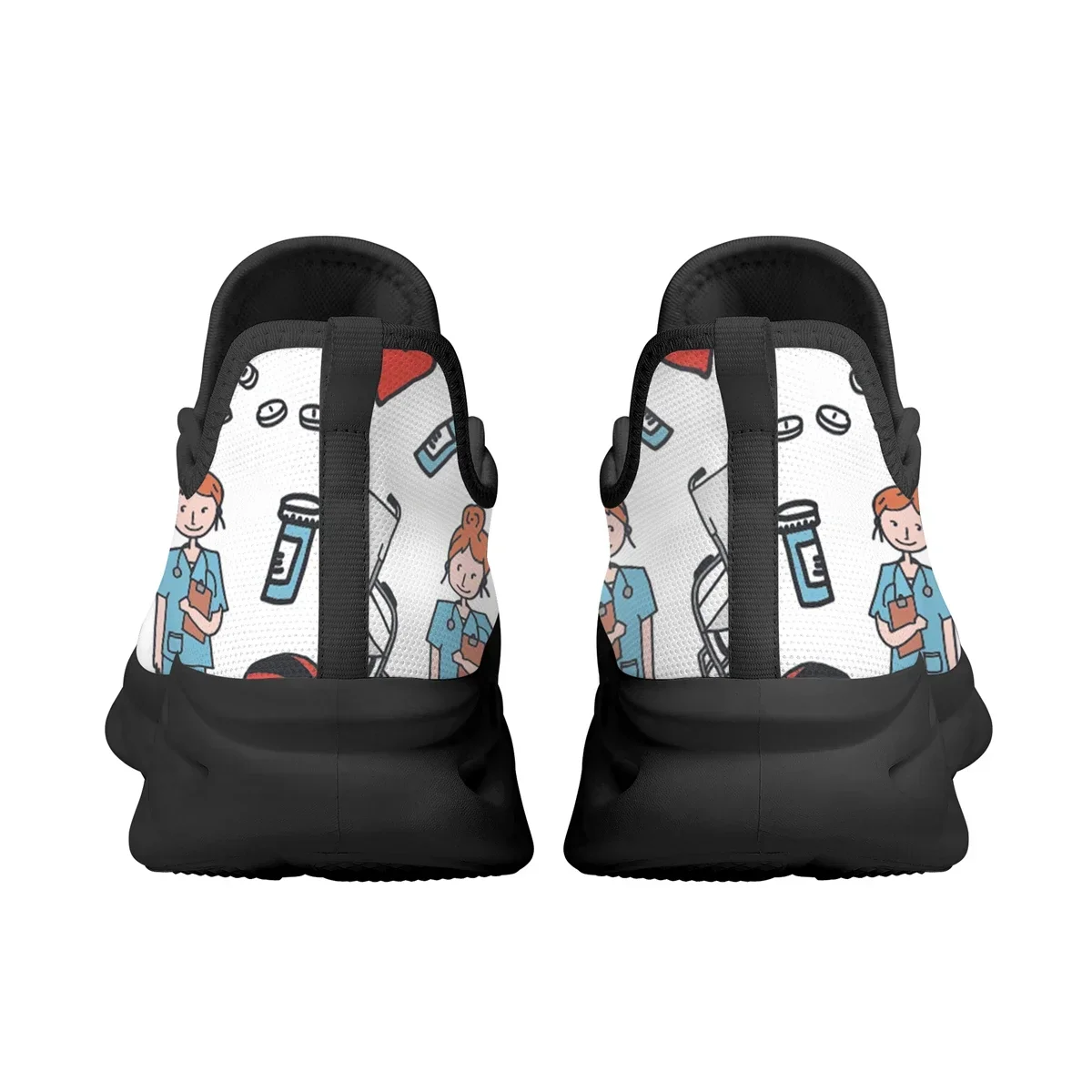 Cartoon Sketch Medical Nurse Print Flat Shoes Ladies Casual Lace Up Hospital Nursing Shoes Custom Personalized Pattern Sneakers