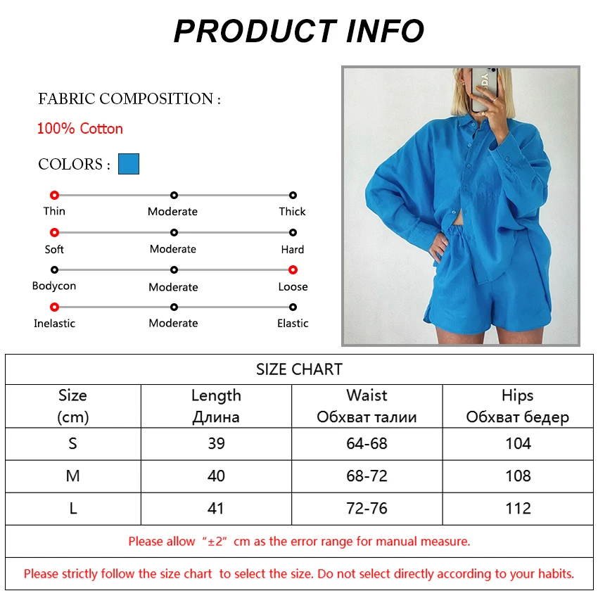 OOTN Blue Short 2 Pieces Spring Cotton Linen Lapel Shirt Casual Sets Thin Button Pocket Elastic Waist Straight Shorts Women Suit cute two piece sets