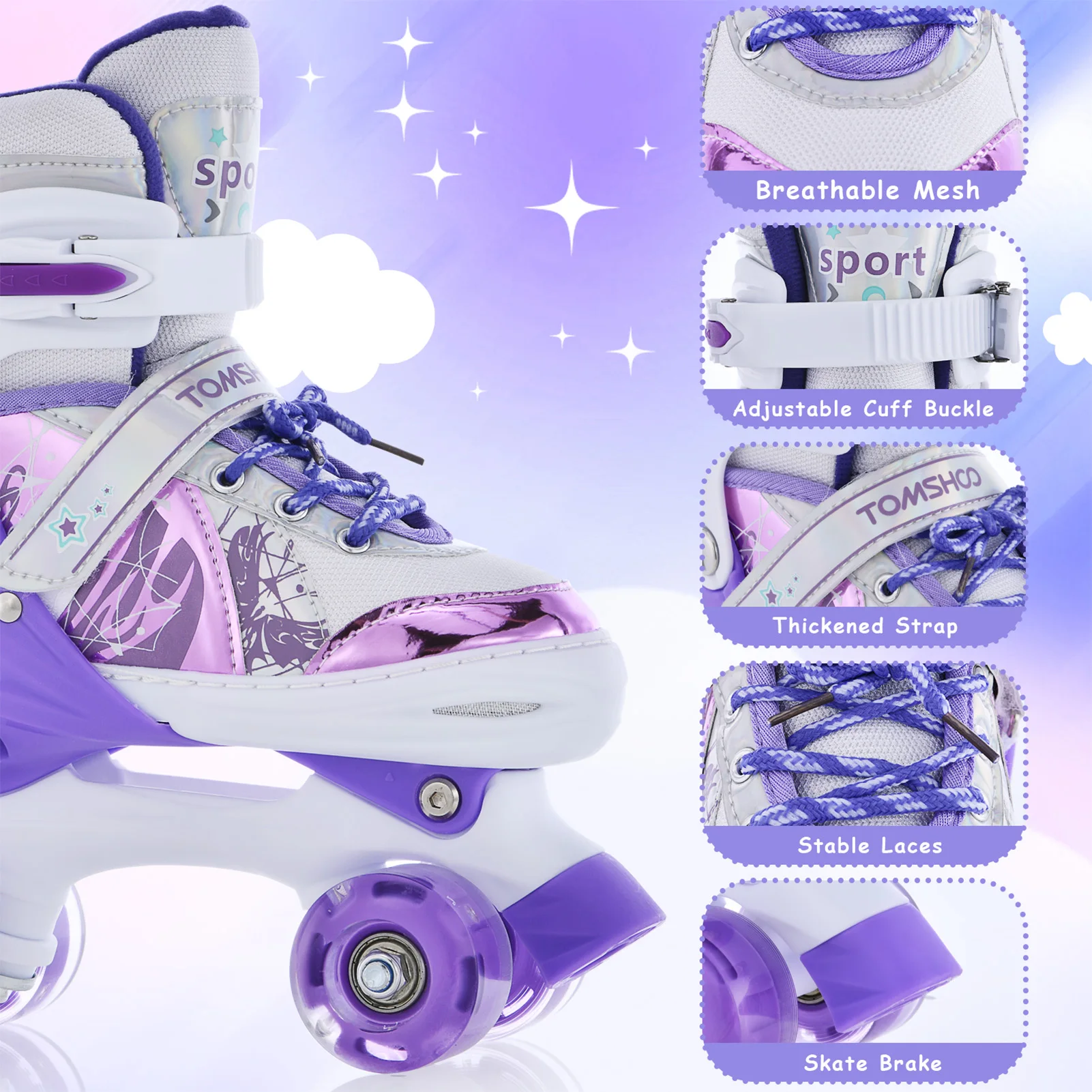Roller Skates for Girls Boys for Kids 4 Size for Children of Different Ages Adjustable Light Up LED Luminous Wheels 4