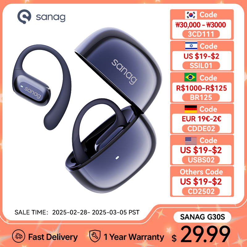 Sanag G30S Earphone Bluetooth 5.3 Wireless Bluetooth Headset IPX5 App Control Earbuds OWS Running Headphones Sports