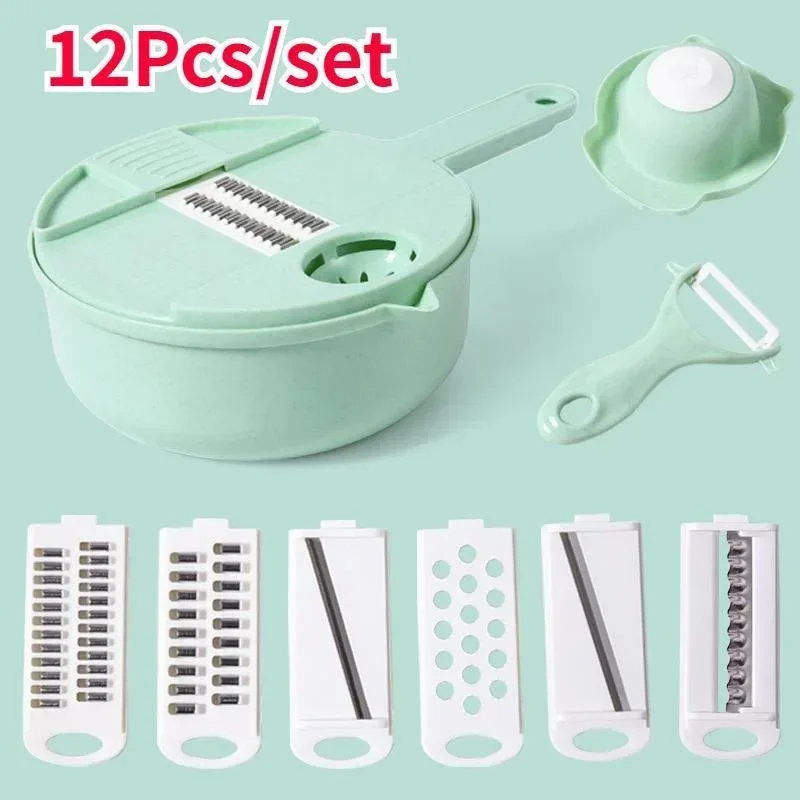 다기능 주방 도구, 샐러드 야채 다지기 당근 감자 수동 분쇄기, 주방 도구, 12 개 세트