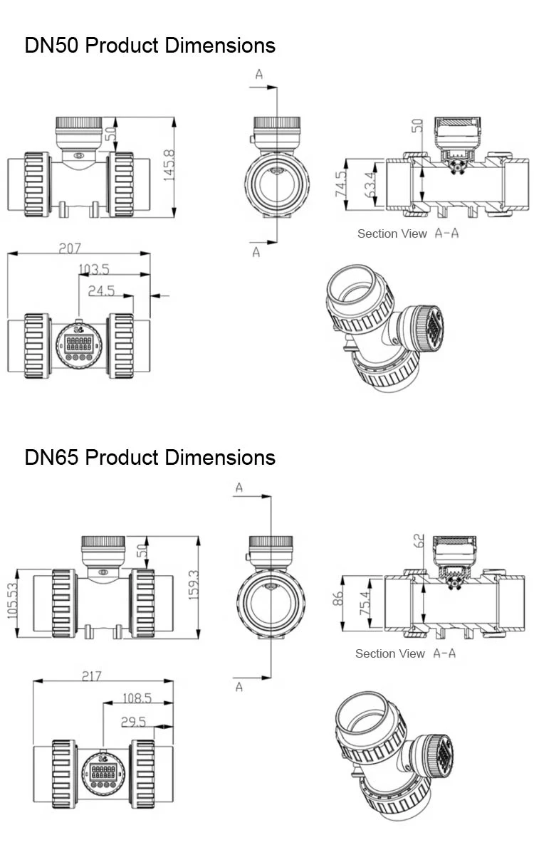 Digital PVC Flow Meter with LCD Display RS485 ‑ Acid and Corrosion Resistant Wat