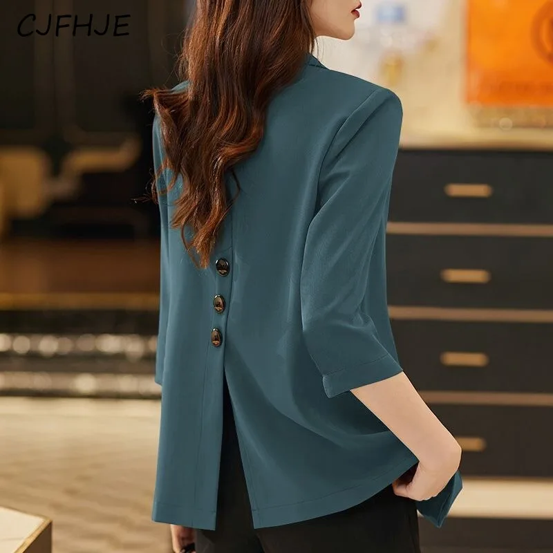 CJFHJE Spring Women's Solid Color Suit Jacket New Korean Casual Women Three Quarter Sleeved Fashion Single Breasted Suit Jacket