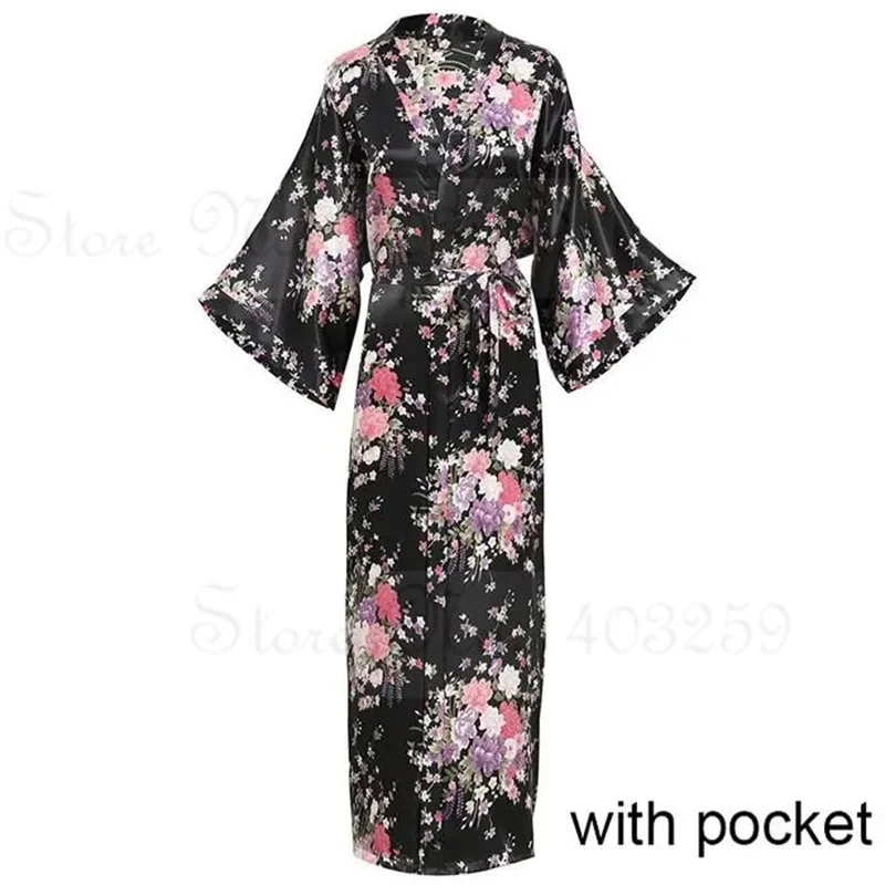 Elegant Satin Kimono Robe with Pockets - Women's Luxurious Loungewear and Bridal Dressing Gown