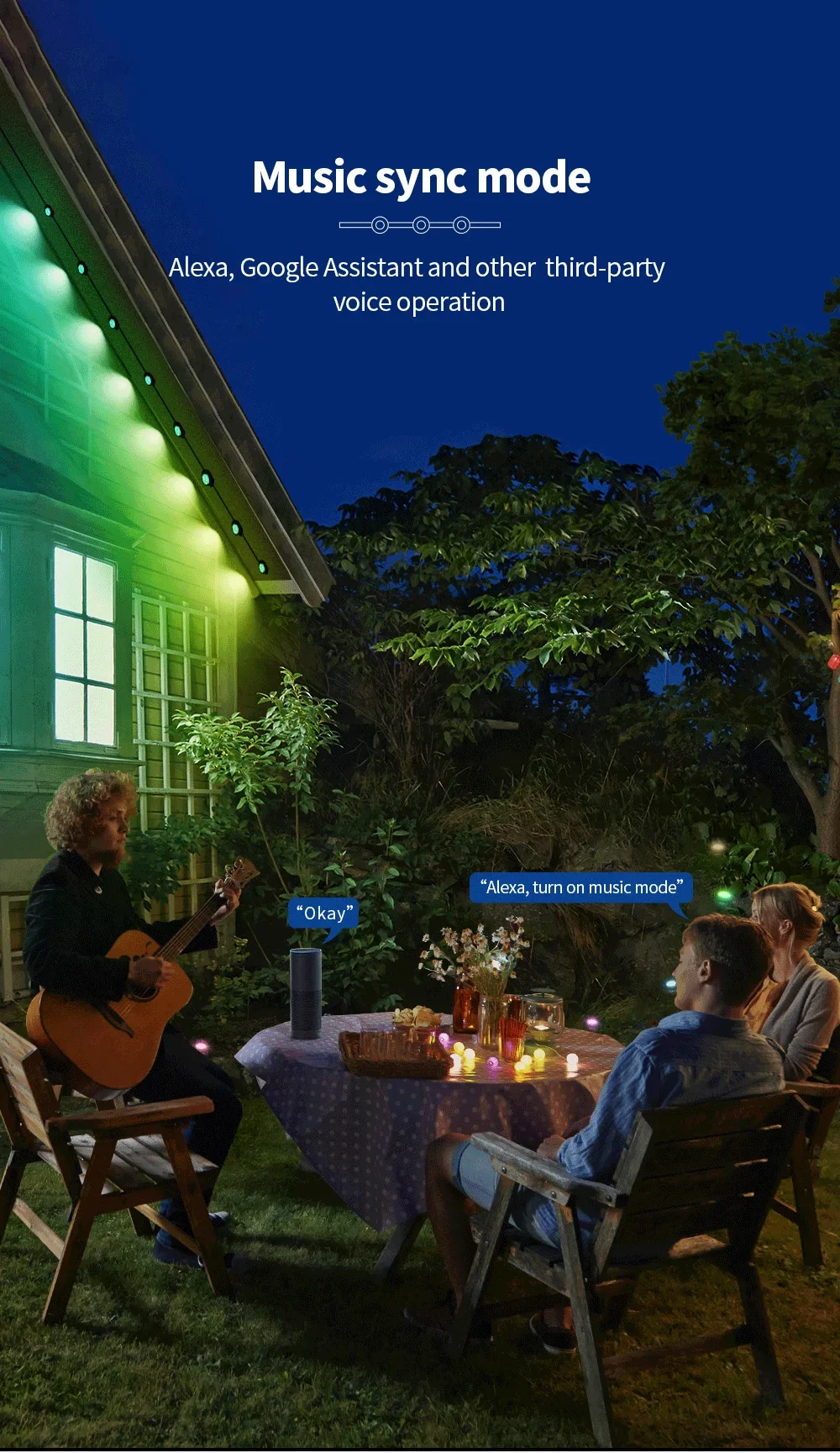 Tuya WiFi Outdoor Eaves Lights,15M 30 LED IP67 Waterproof,RF433,Smart Life DIY A