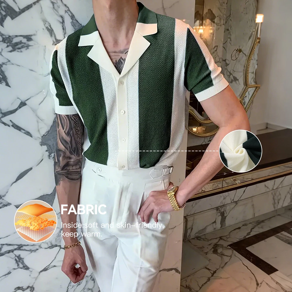 Men's Short Sleeve Summer Shirts Retro Knit Lapel Business Soft Light Casual Breathable Polo Knitwear Tops US Size 11 Sbfec736cf353493ea6c16c613c9a764dH