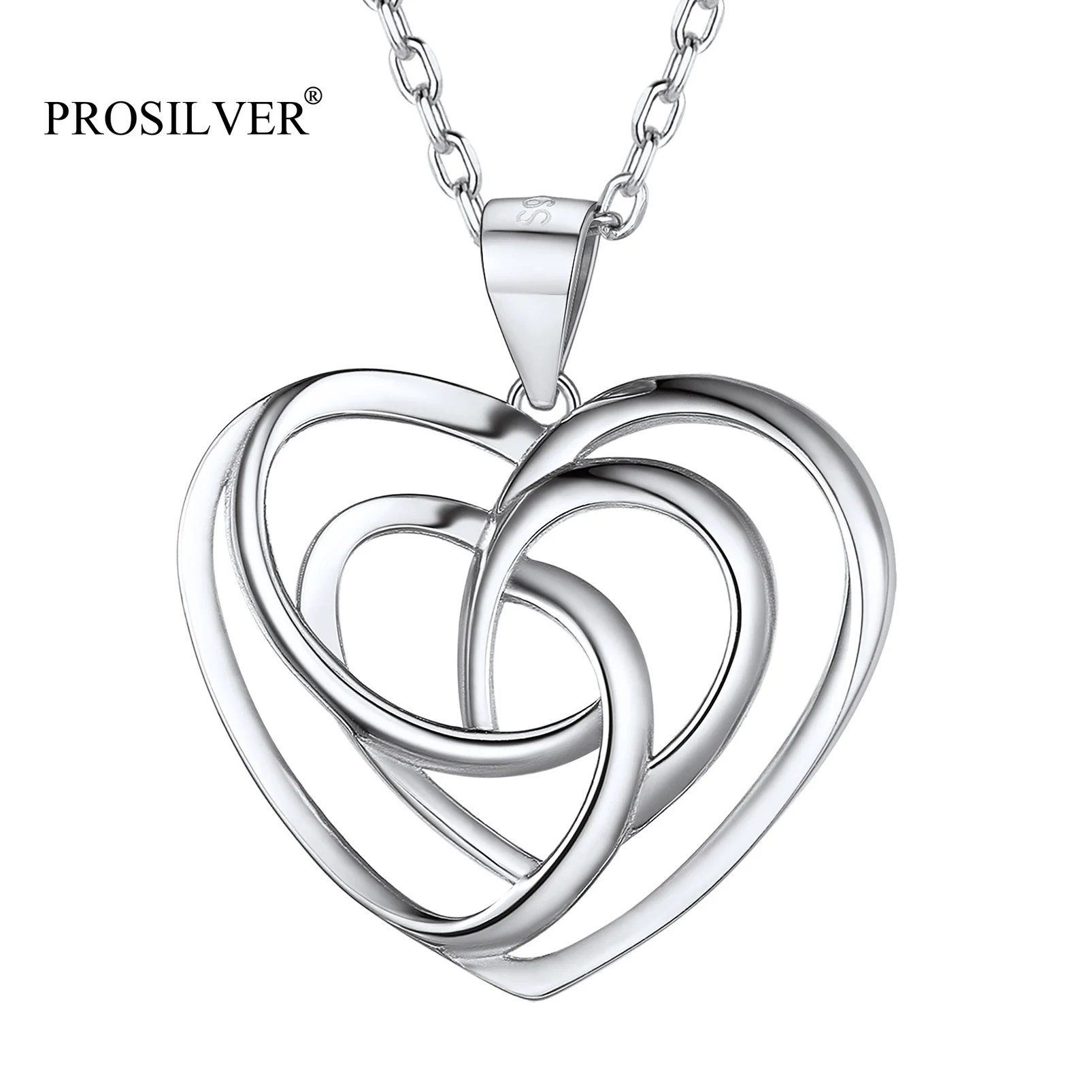 

PROSILVER Love Knot Heart Rose Gold/18K Gold Pendant for Girls Women Celtic Jewelry Gifts Dainty 925 Sterling Silver Necklace