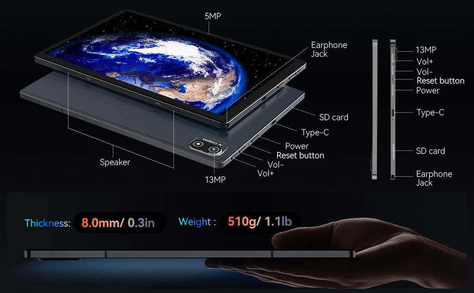 10.1 Inch Android 12 Tablet pc 256GB ROM Octa-Core Tablets IPS HD Touch Screen and Dual Speaker Google Certificated Wi-Fi 4G LTE