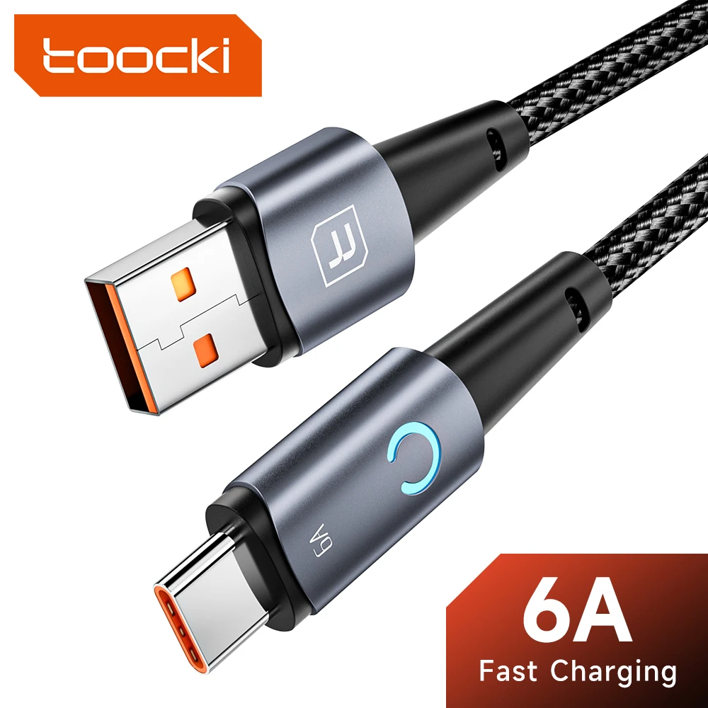  Toocki LED USB Type C Cable 100W PD Fast Charging Charger 66W/6A USB-C Type-C Data Cord Cable For Huawei P50 Xiaomi POCO Samsung 