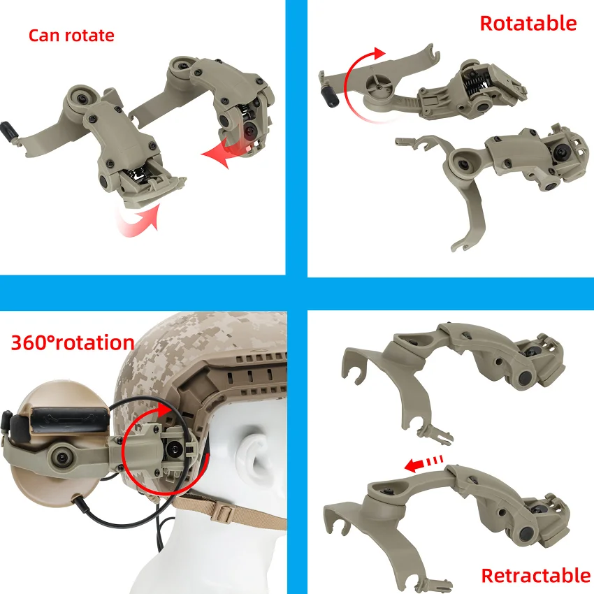 TS TAC-SKY Tactical Headset ARC Helmet Rail Mount Adapter for Outdoor Hunting Electronic Shooting Earmuffs COMTAC II III Headset helmet infrared night vision nv8000 head mount night vision binoculars goggles 1080p hd outdoor hunting camping telescope