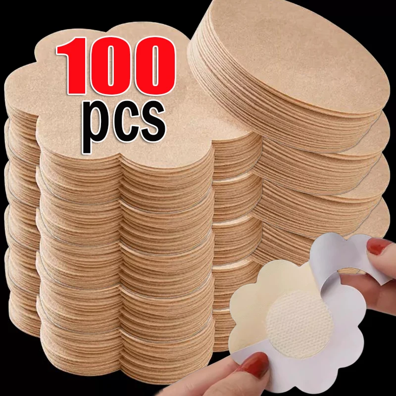 

100pcs Safety Nipple Cover Stickers Women Breast Lift Tape Pasties Invisible Adhesive Disposable Bra Petals Sticky Chest Pastie