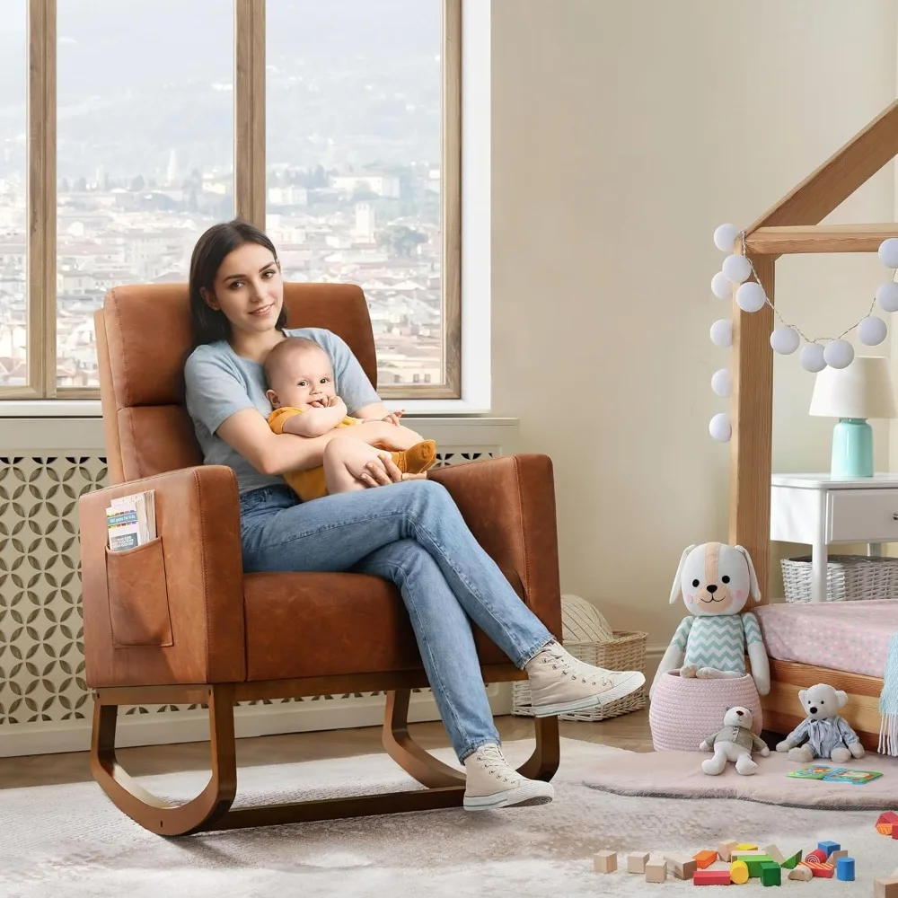 Leather Glider Chair with Side Pocket – Nursery Rocking Armchair 3