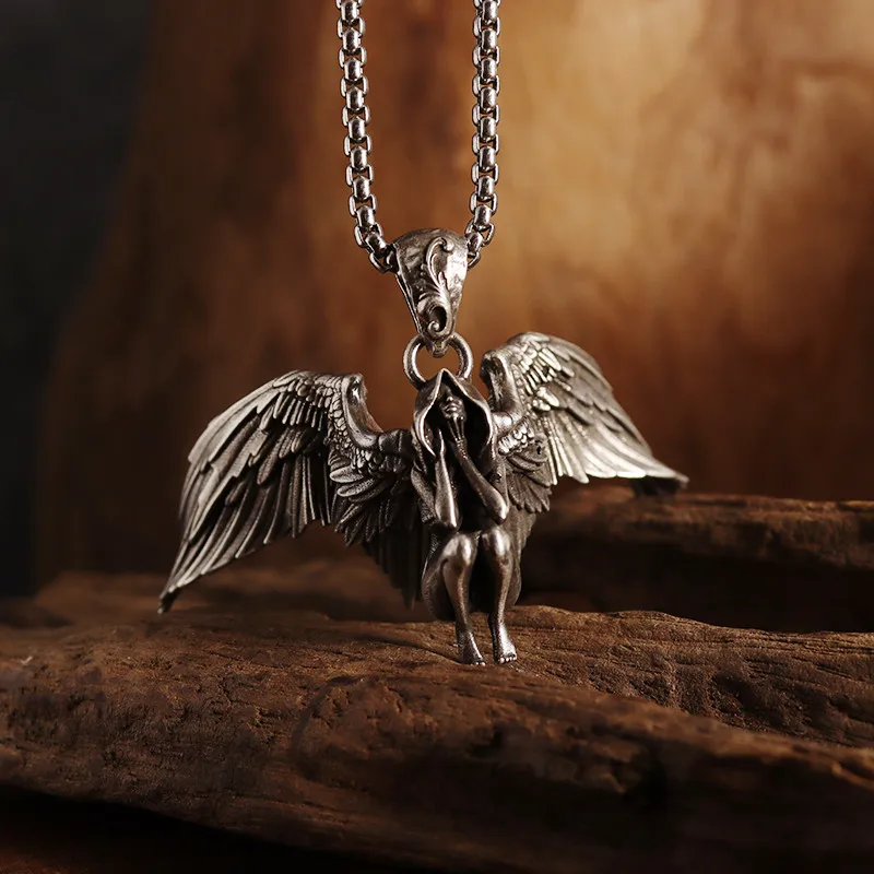 

Handmade Meditation Angel Necklace Melancholic Angel Girl Pendant Men and Women Fashion Accessories Couple Jewelry Gift