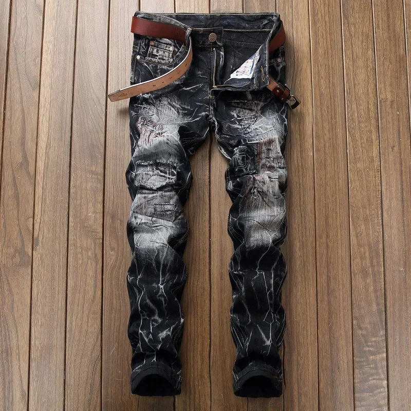 Men's Trousers Men's Patchwork Ripped Jeans (no Belt) Personalized Fashion Vintage Denim Pants High Street Hip Hop High Quality Male Trousers