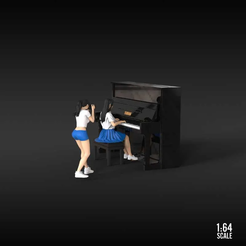 

1:64 Scale Piano Girl Figures Doll Set Model Scene Accessories Character Resin Doll Toy Adult Fans Collectible